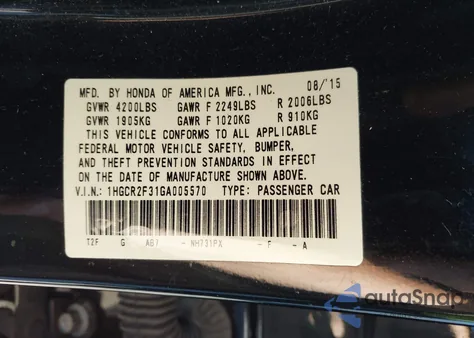 2016 Honda Accord Lx from USA, damaged, VIN 1HGCR2F31GA005570